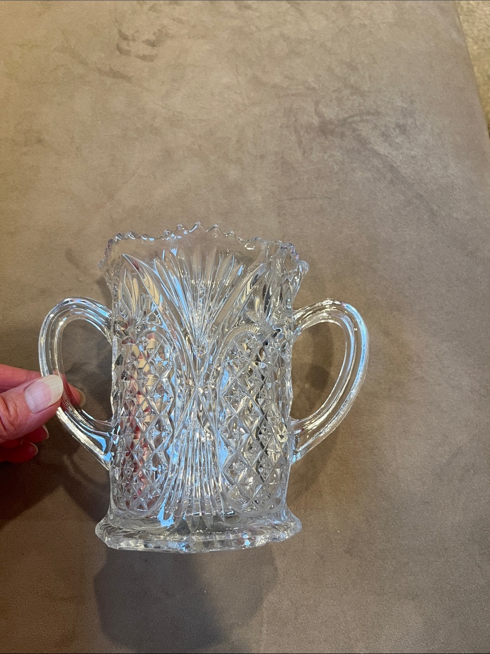 Elegant EAPG Clear Cut-Glass Double-Handled Decorative Vase